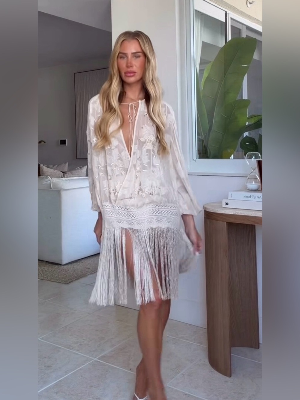 ZARA ZW COLLECTION EMBROIDERED FRINGE BLOUSE